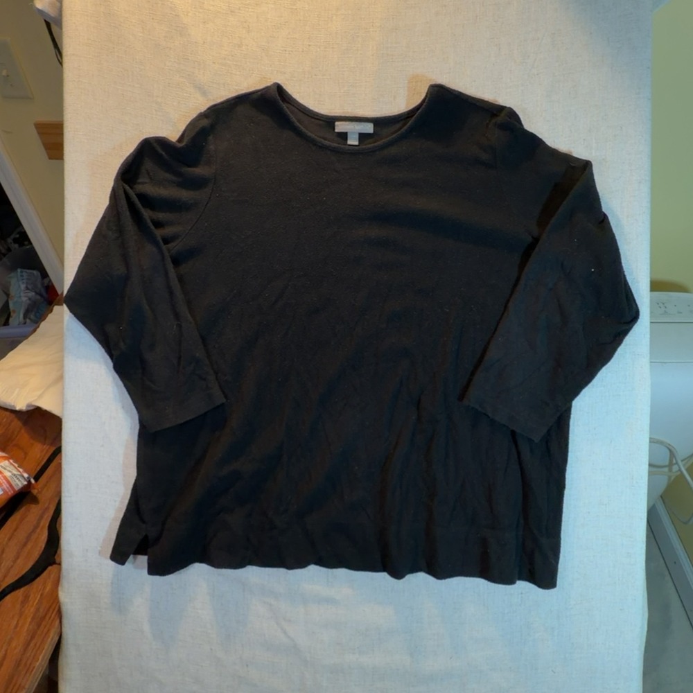 Woman Within Long Sleeve Crewneck Top Black Plus Size 2X 26/28